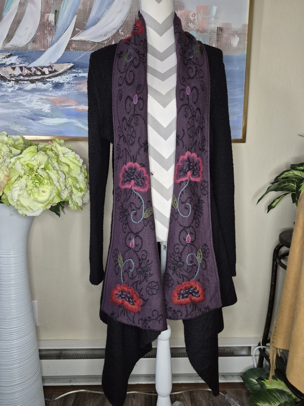 Peruvian Link Floral Open-Front Women's Sweater